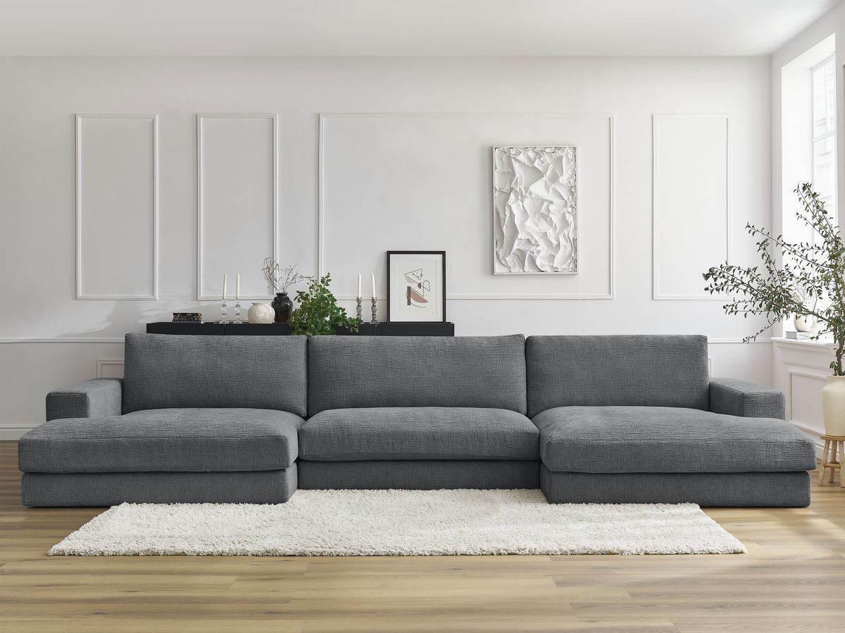 Bobochic Leonard Wohnlandschaft 404 × 159 cm Strukturstoff Dunkelgrau