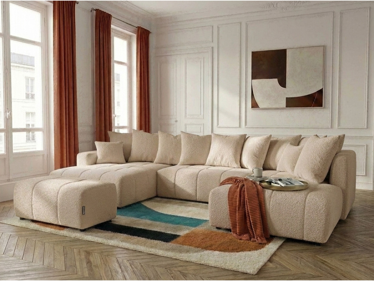 Bobochic Roxelane Wohnlandschaft mit Pouf Bouclé-Stoff Beige Ecke links