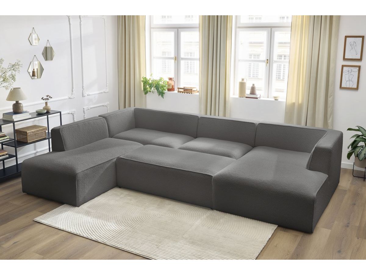 Bobochic Megeve Wohnlandschaft mit Pouf Bouclé-Stoff Dunkelgrau Ecke rechts