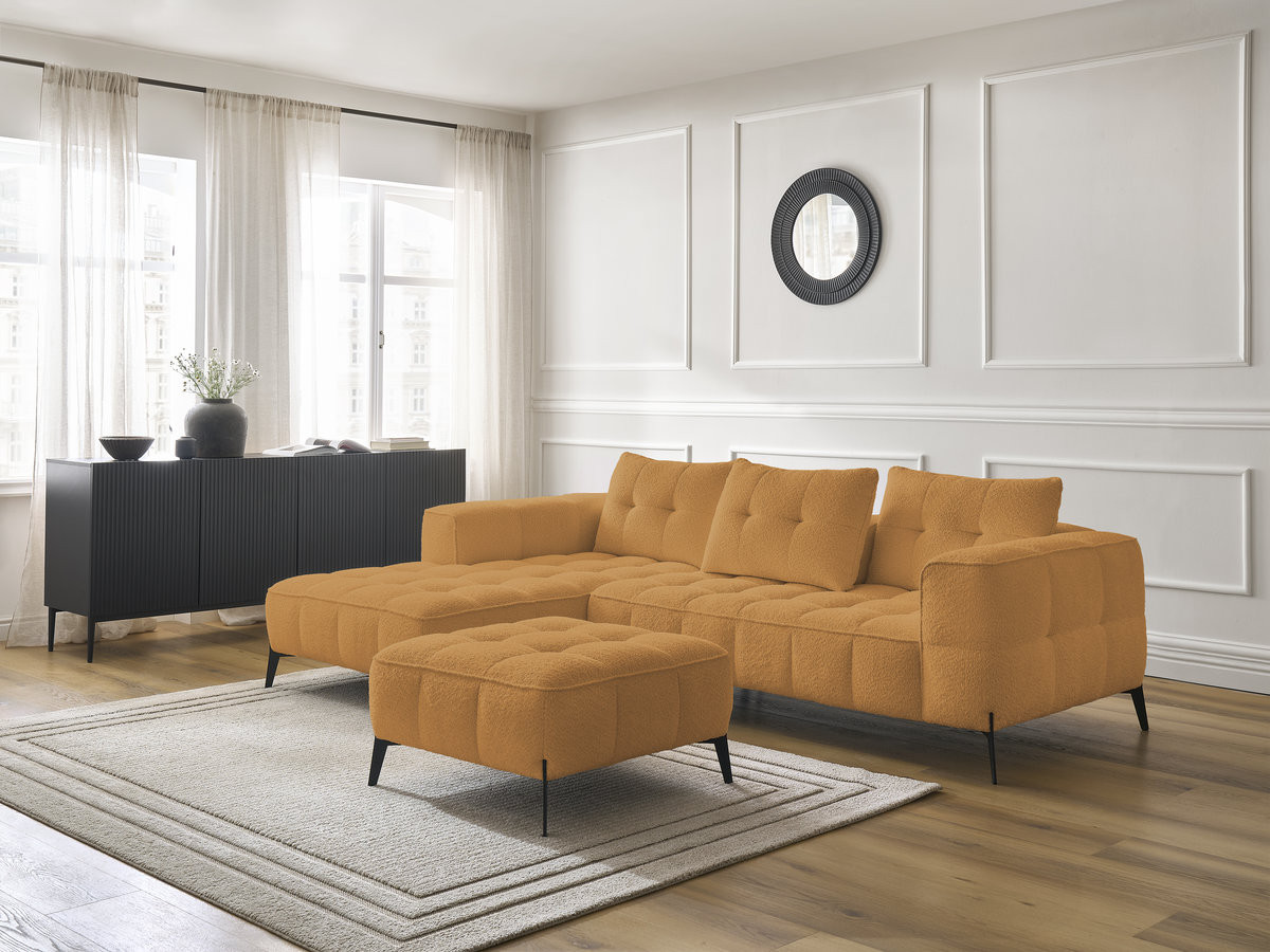 Bobochic Anis Ecksofa mit Pouf Bouclé-Stoff Gelb Ecke links