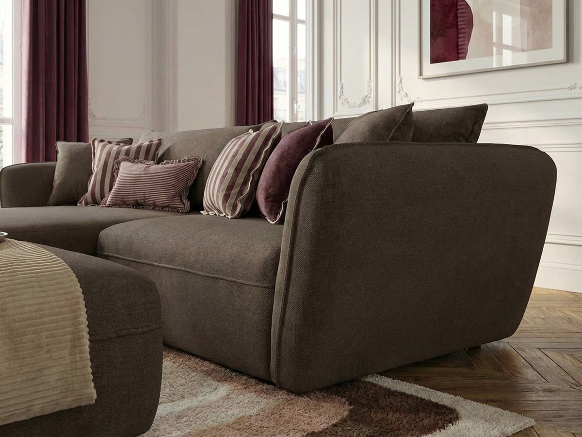 Bobochic Luigi Ecksofa mit Pouf Strukturstoff Taupe Ecke links