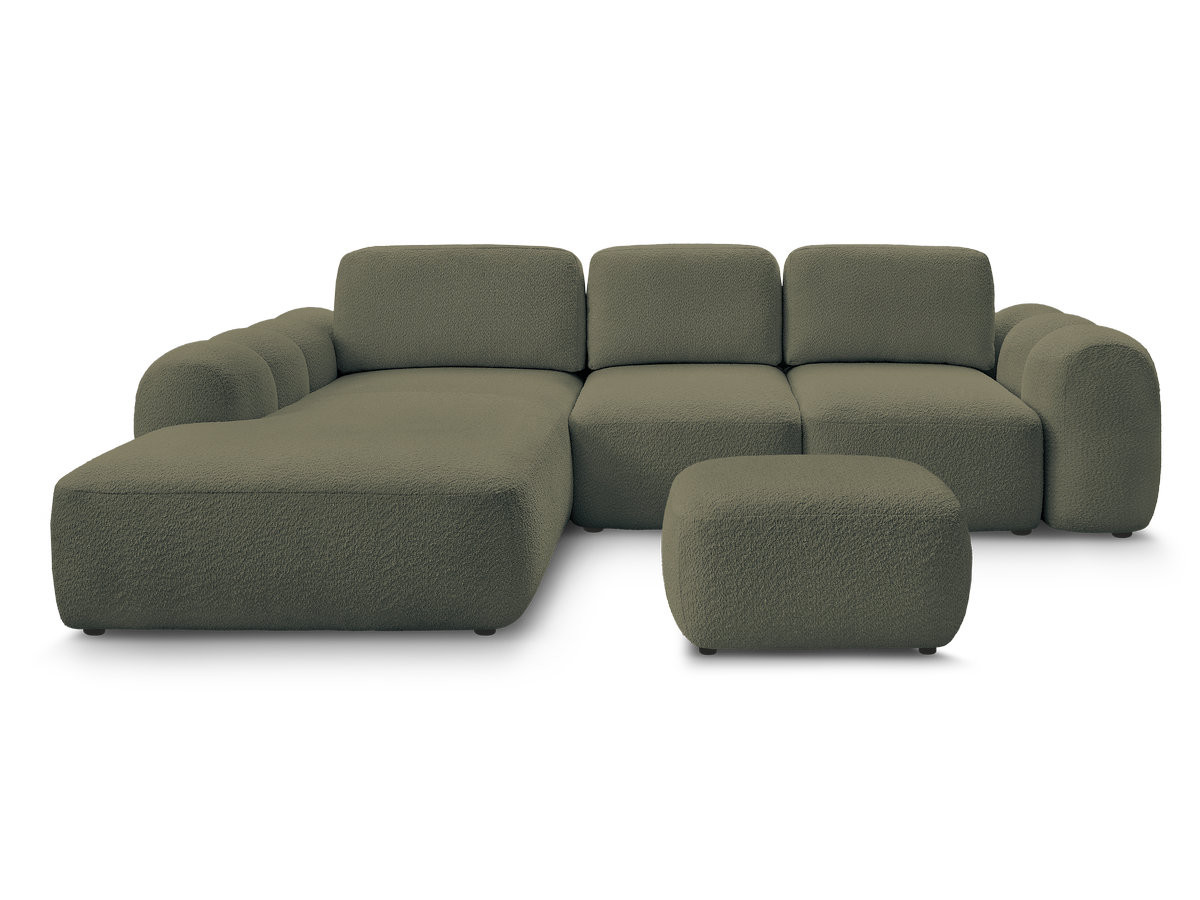 Bobochic Montaigne Ecksofa mit Schlaffunktion und Bettkasten und Pouf 288 × 196 cm Bouclé-Stoff Grün Ecke links