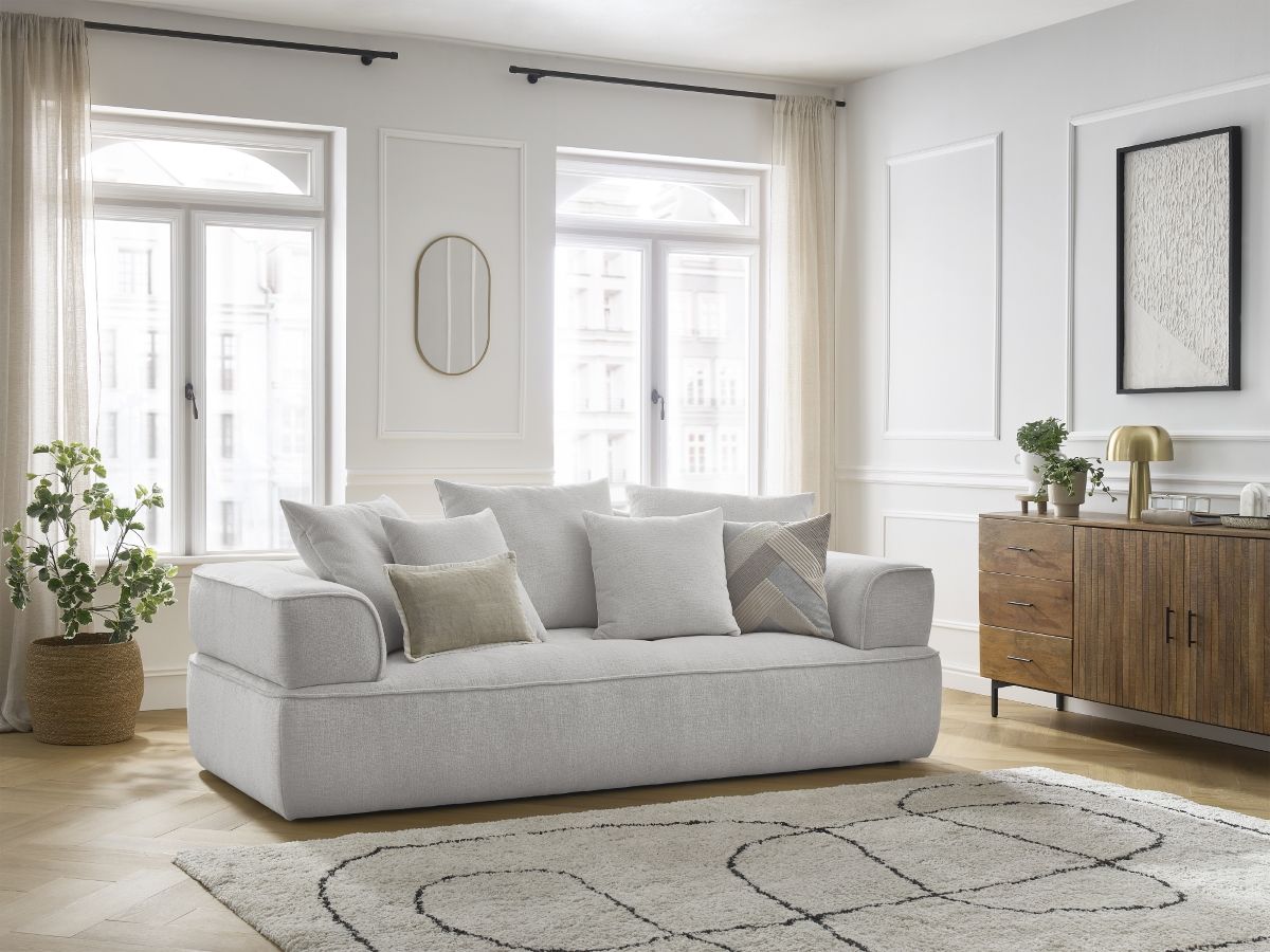Bobochic Whesley Sofa 3-Sitzer Stoff Hellgrau
