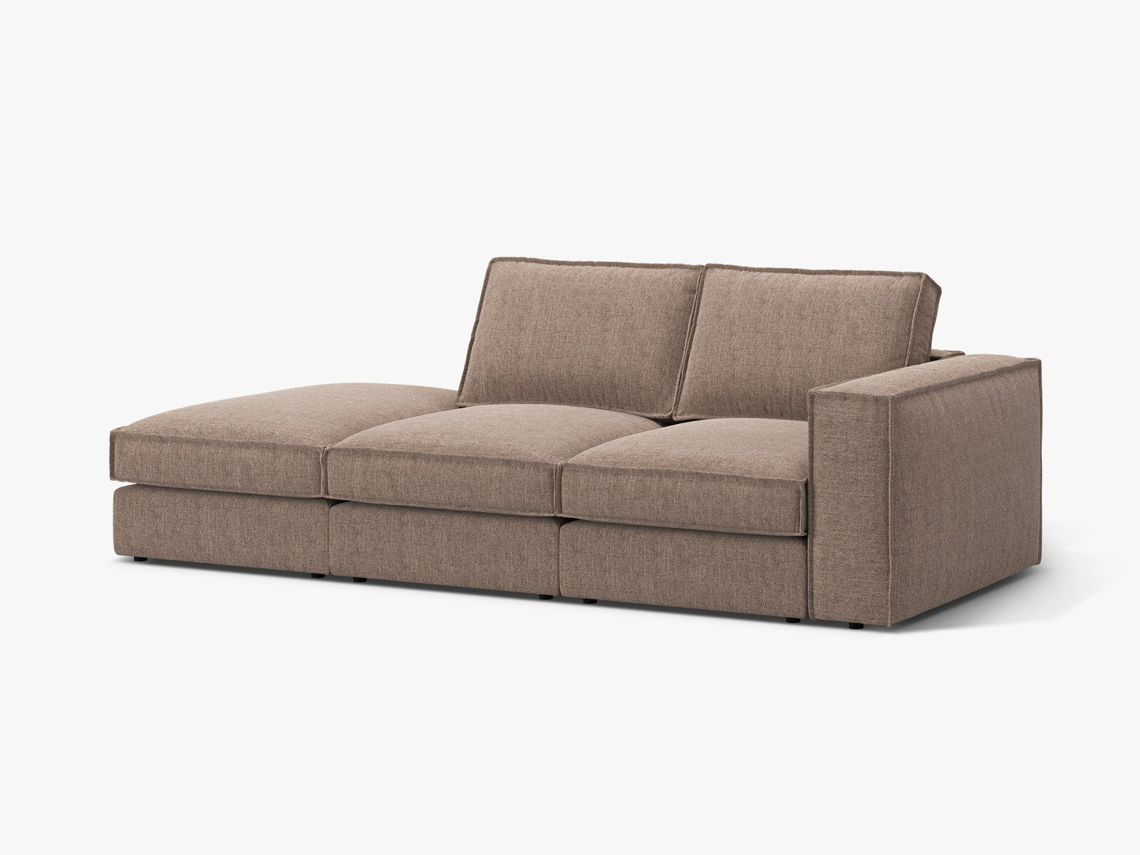 Micadoni modulares offenes Sofa Pola 3-Sitzer Links Strukturierter Stoff Babel Hellbraun
