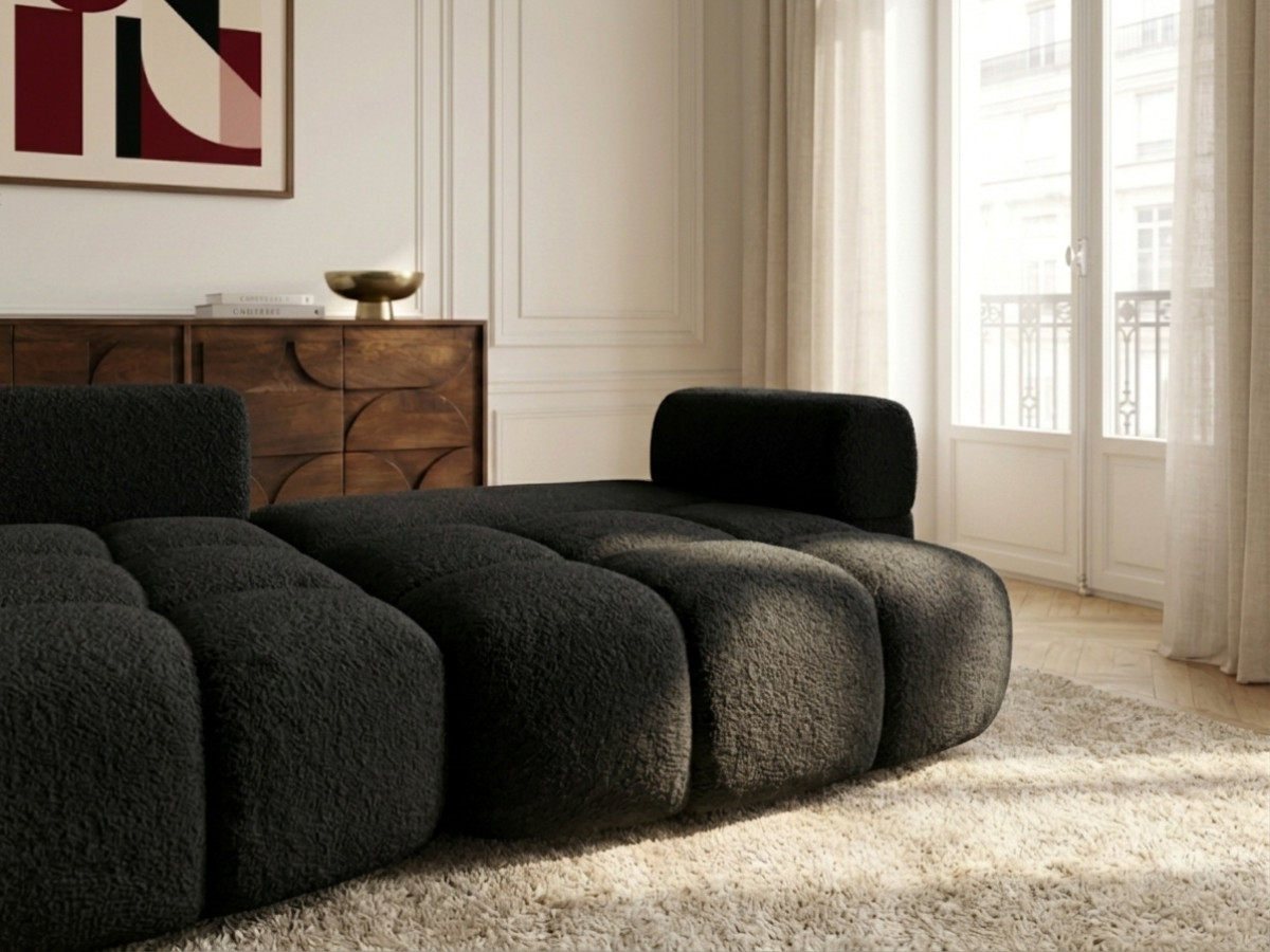 Bobochic Madison Ecksofa mit Schlaffunktion und Bettkasten Stoff Schwarz