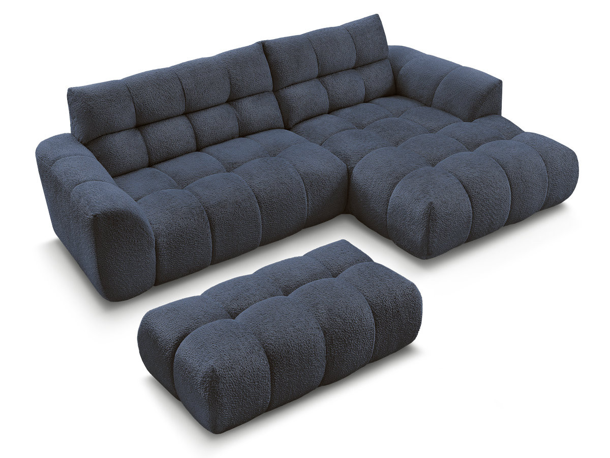 Bobochic Jaya Ecksofa mit Pouf Chenille Dunkelblau Ecke rechts