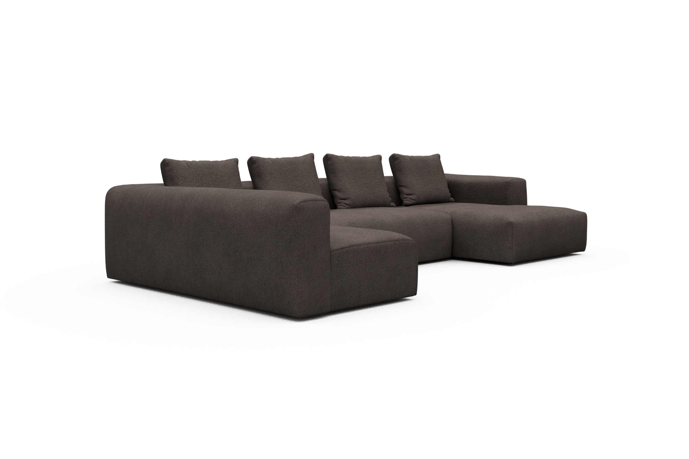 Wohnlandschaft Fred Chaiselongue rechts mit 2-Sitzer und lange Armlehne links Boucle-Taupe