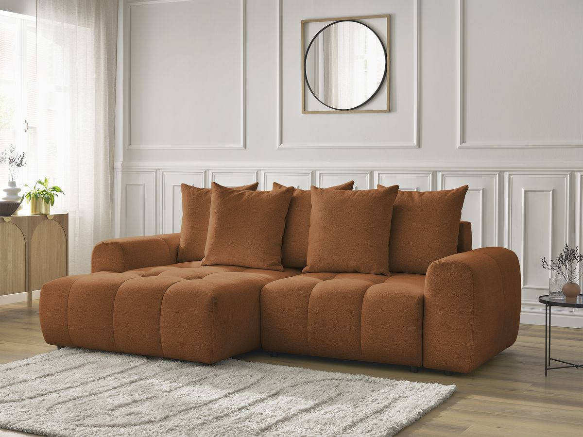 Bobochic Roxelane Ecksofa mit Schlaffunktion und Bettkasten 258 × 150 cm Melange-Stoff Orange Ecke links
