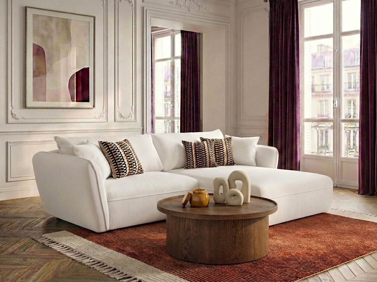 Bobochic Luigi Ecksofa Strukturstoff Weiß Ecke rechts
