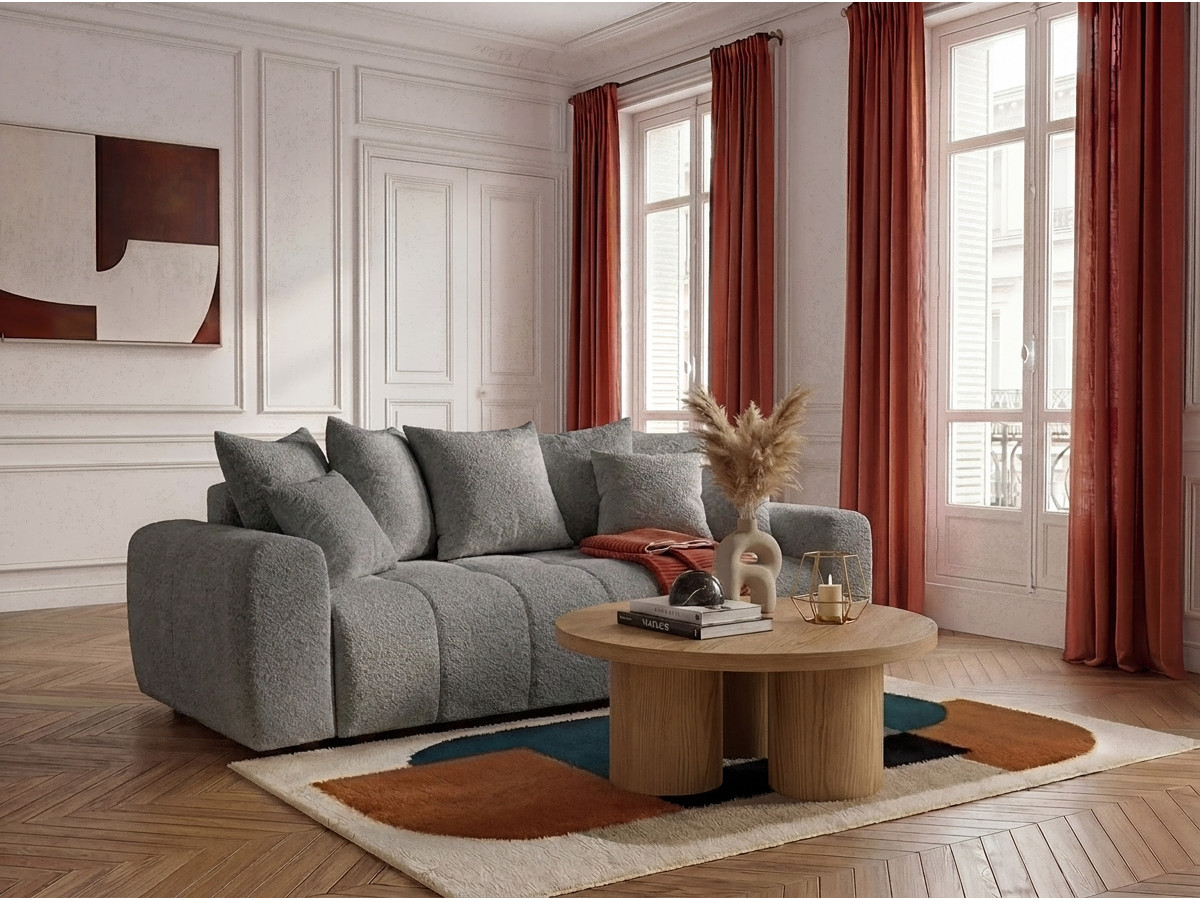 Bobochic Roxelane Schlafsofa 3-Sitzer mit Bettkasten Bouclé-Stoff Dunkelgrau