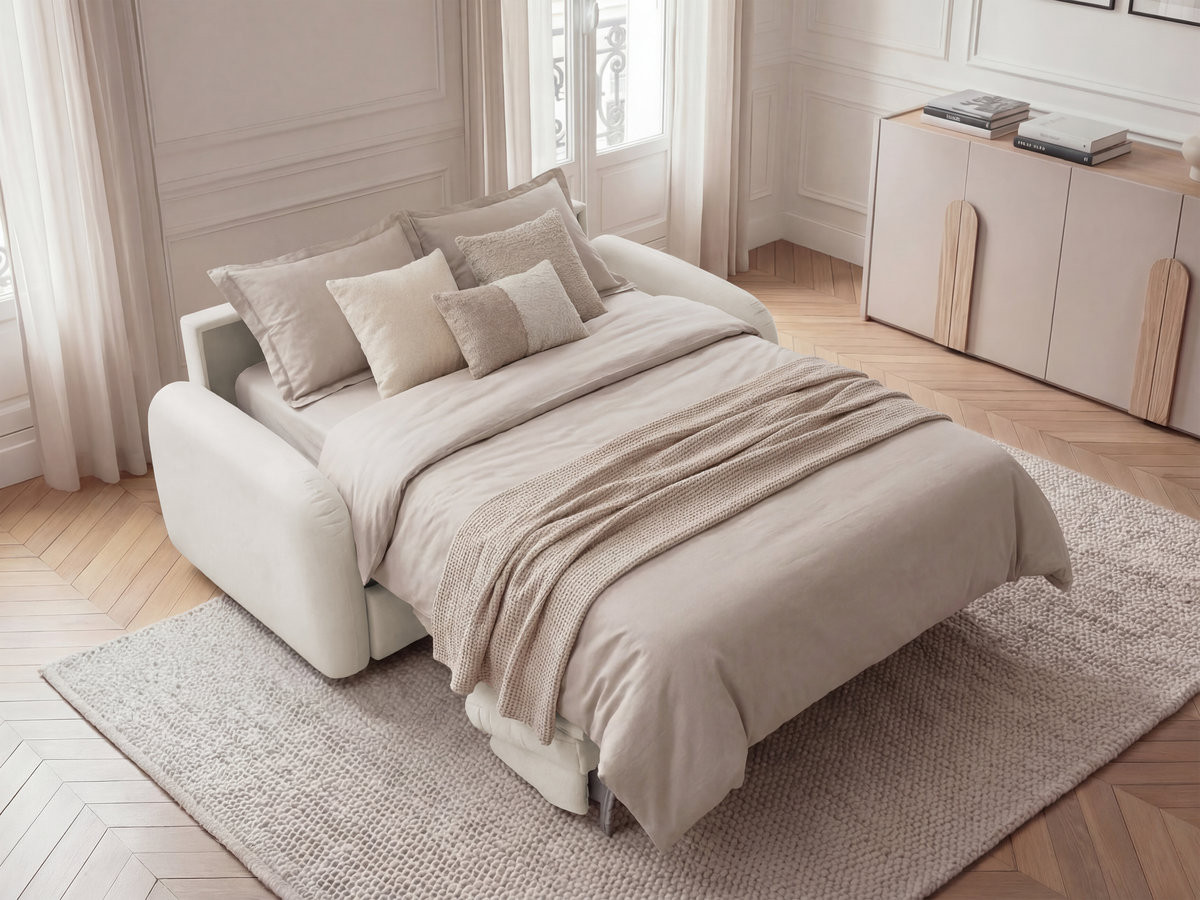 Bobochic Kenan Schlafsofa 3-Sitzer Stoff Beige, Liegefläche 160 × 196 cm