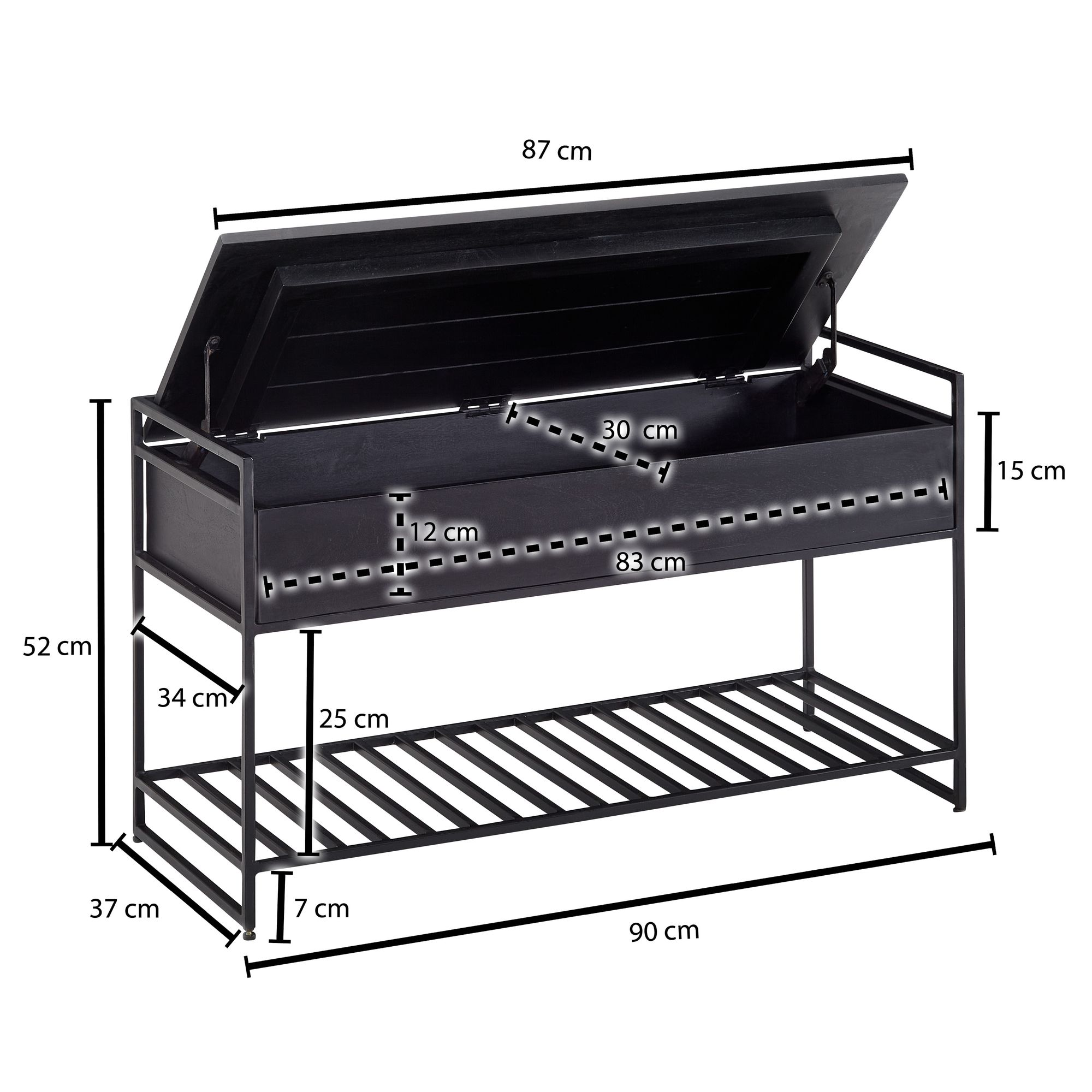 Sitzbank Gimsoy Massivholz Schwarz 90 × 38 × 52 cm