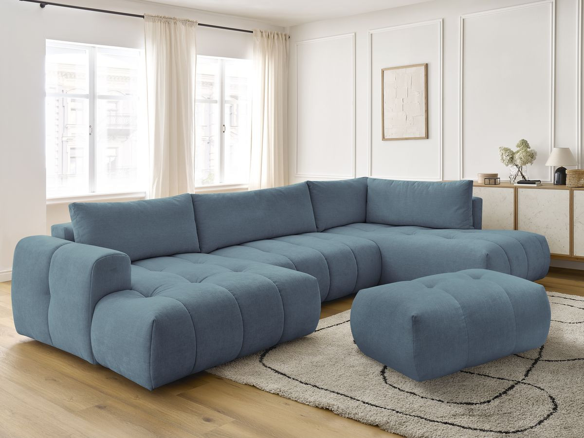 Bobochic Fuji Wohnlandschaft mit Pouf Stoff Hellblau Ecke links