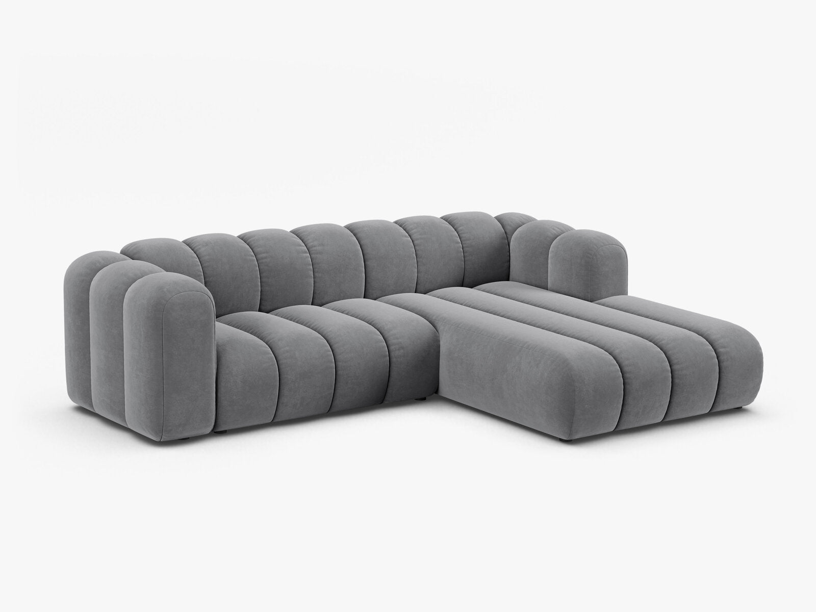 Micadoni Modulares Ecksofa Lupine 4-Sitzer mittelgroß Rechts Samt Salvador Grau