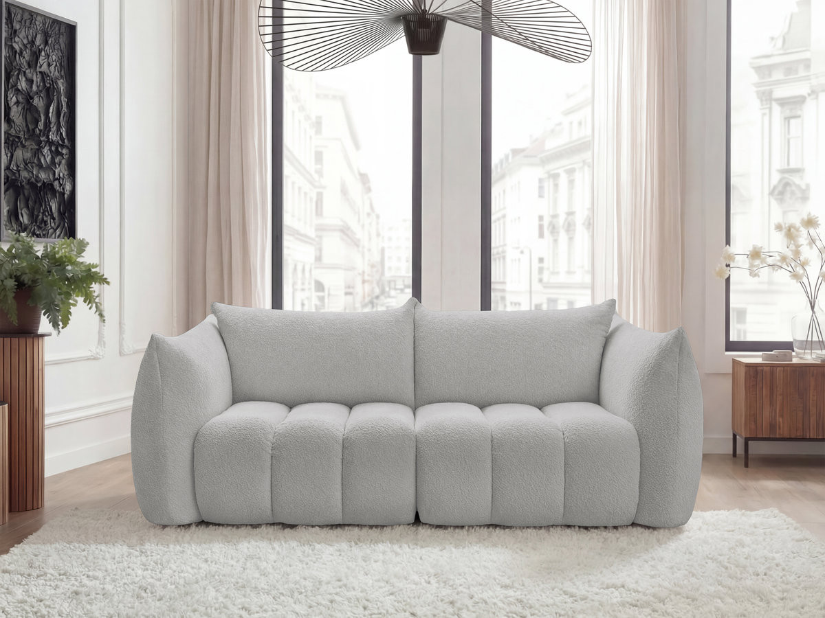 Bobochic Azra Sofa 3-Sitzer Bouclé-Stoff Hellgrau