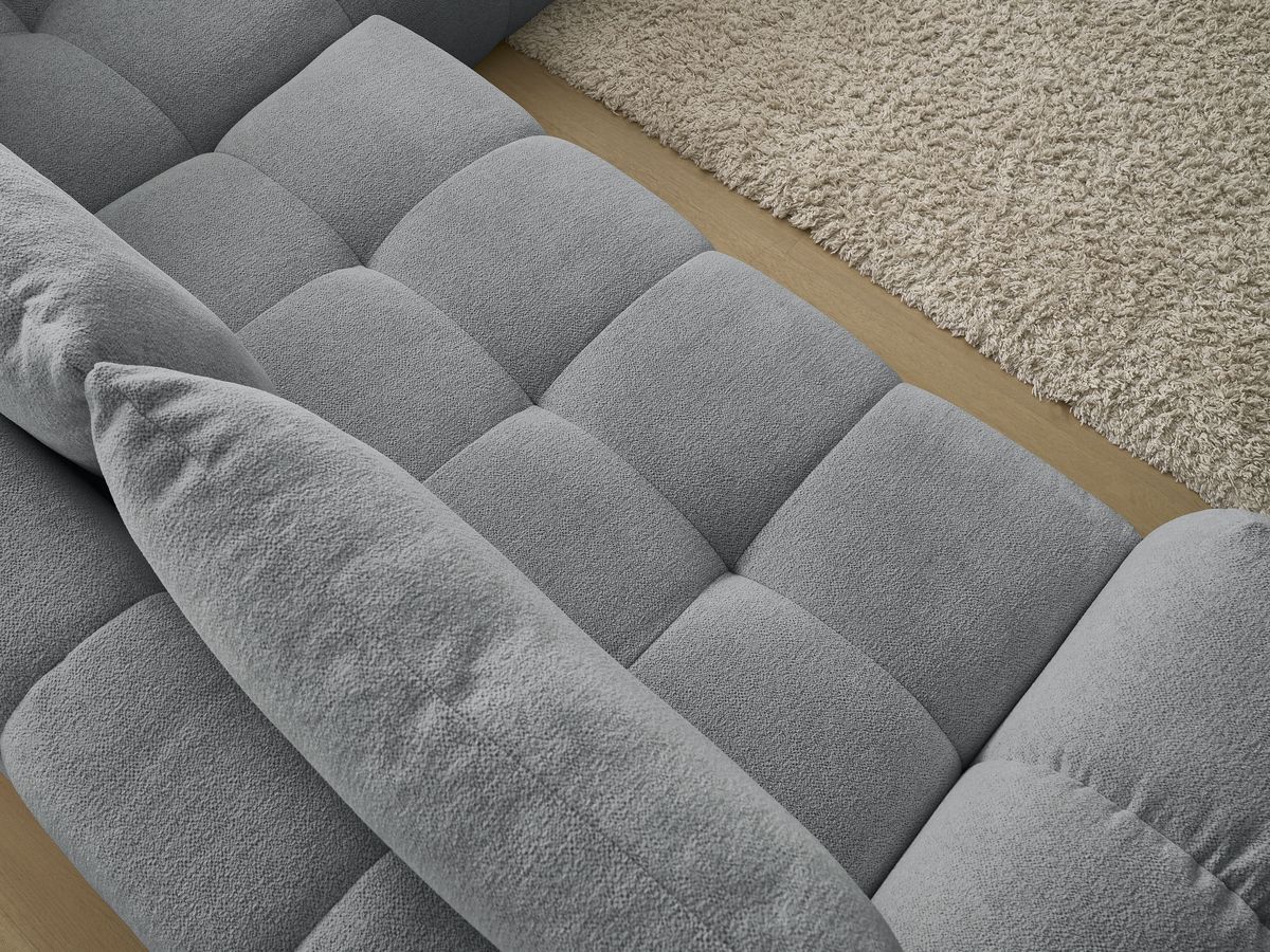Bobochic Everest Ecksofa mit Schlaffunktion und Bettkasten 320 × 212 cm, 5 Kissen Melange-Stoff Dunkelgrau Ecke rechts