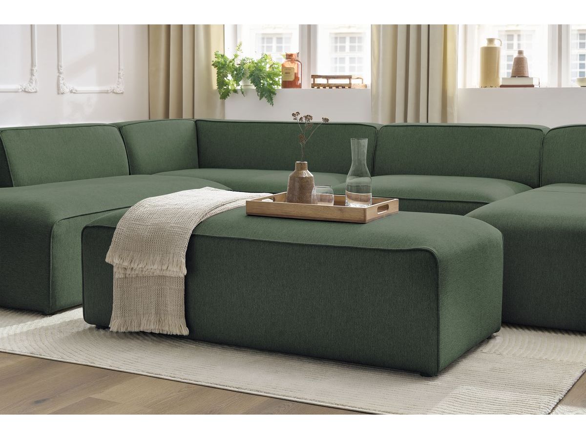 Bobochic Megeve Wohnlandschaft mit Pouf Melange-Stoff Grün Ecke rechts
