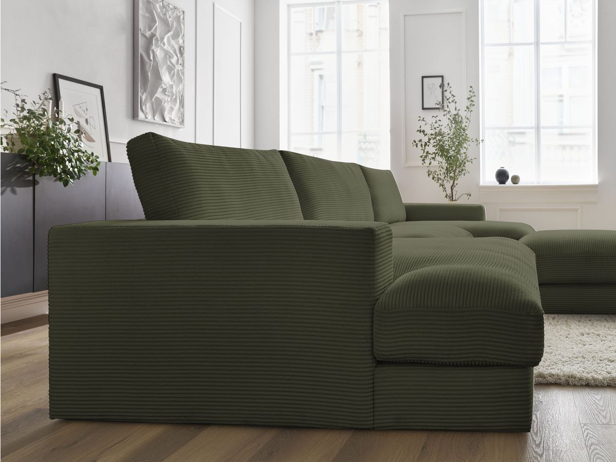 Bobochic Leonard Wohnlandschaft mit Pouf 349 × 159 cm Cordsamt Hellgrün