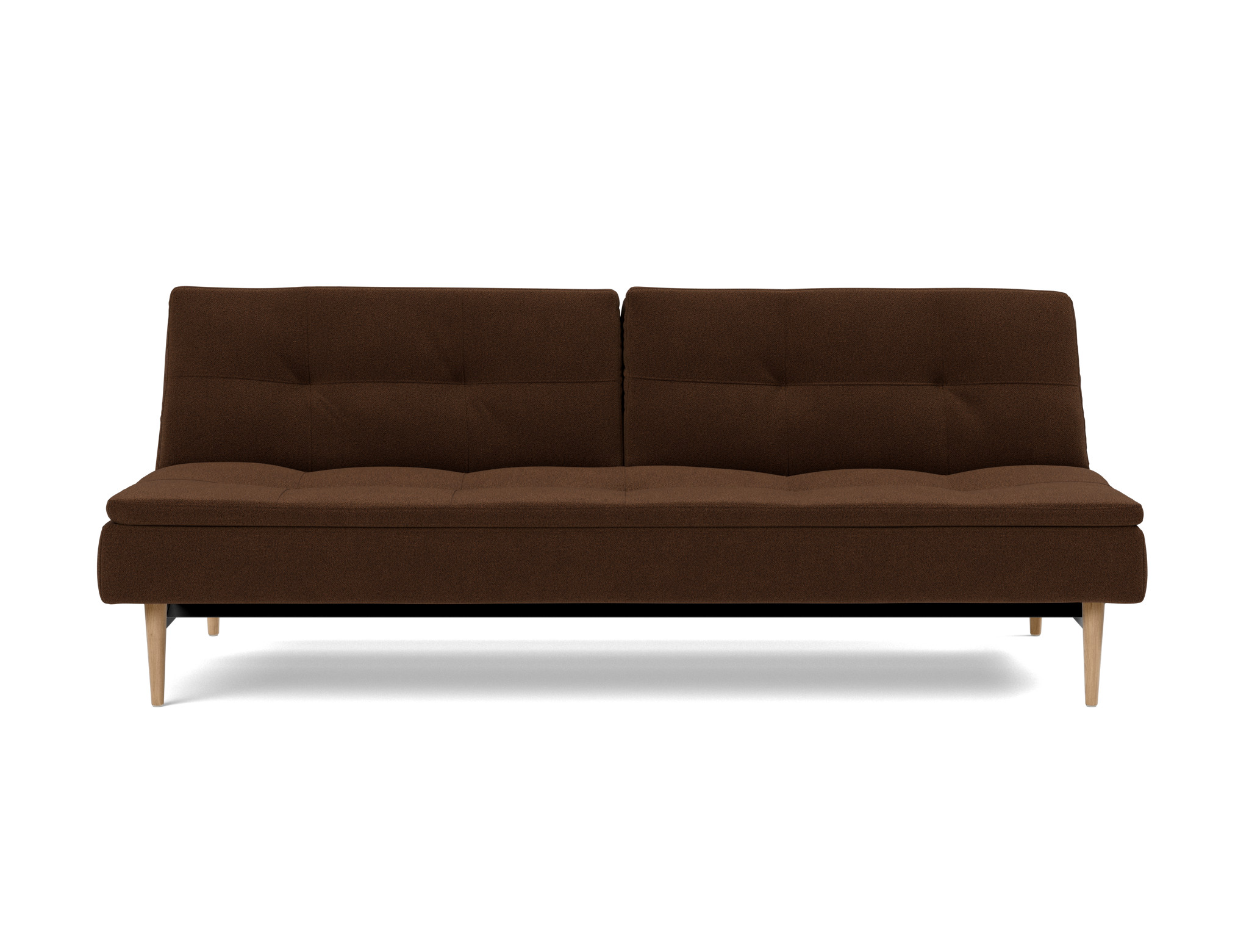 Schlafsofa Dublexo Strukturierter Stoff Taura 359-Cappuccino Beine Styletto Eiche hell