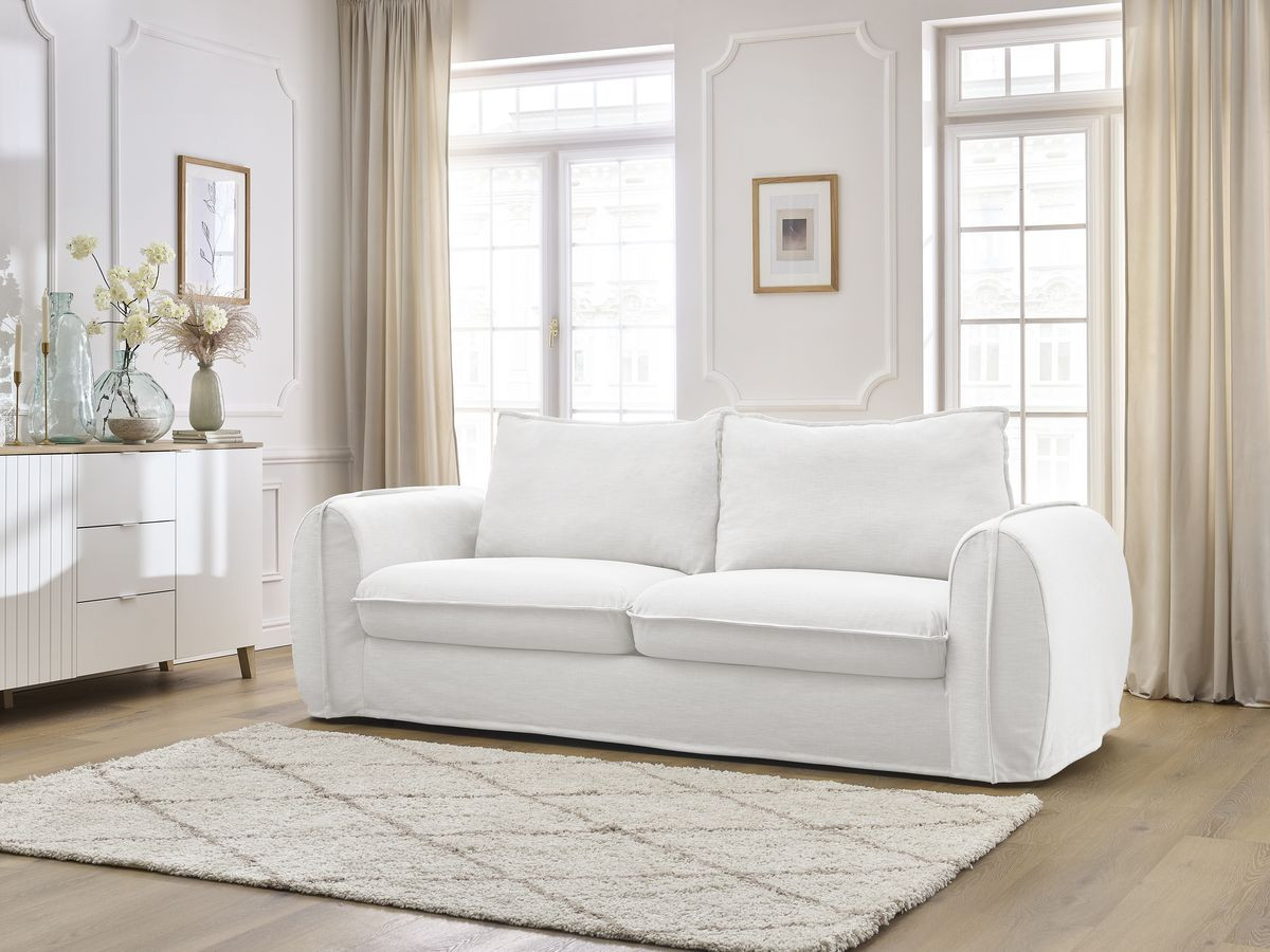 Bobochic Archimede Schlafsofa 3-Sitzer Stoff Weiß, Liegefläche 160 × 194 cm