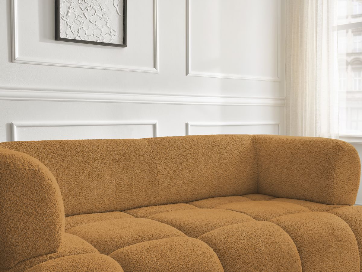 Bobochic Alya Sofa 2-Sitzer mit Pouf Bouclé-Stoff Gelb