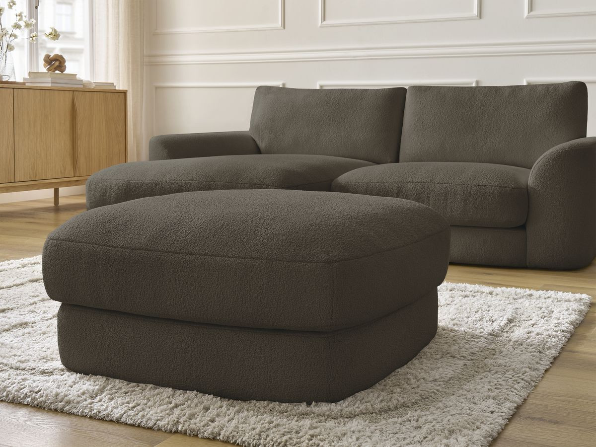 Bobochic Leonore Ecksofa mit Pouf Bouclé-Stoff Braun Ecke links