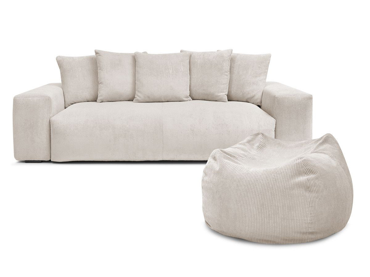 Bobochic Voltaire Sofa 4-Sitzer mit Pouf 280 × 124 cm Cordsamt Beige