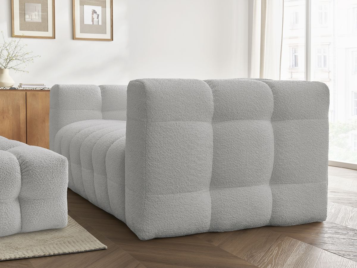 Bobochic Cloud Schlafsofa 3-Sitzer mit Pouf Bouclé-Stoff Hellgrau