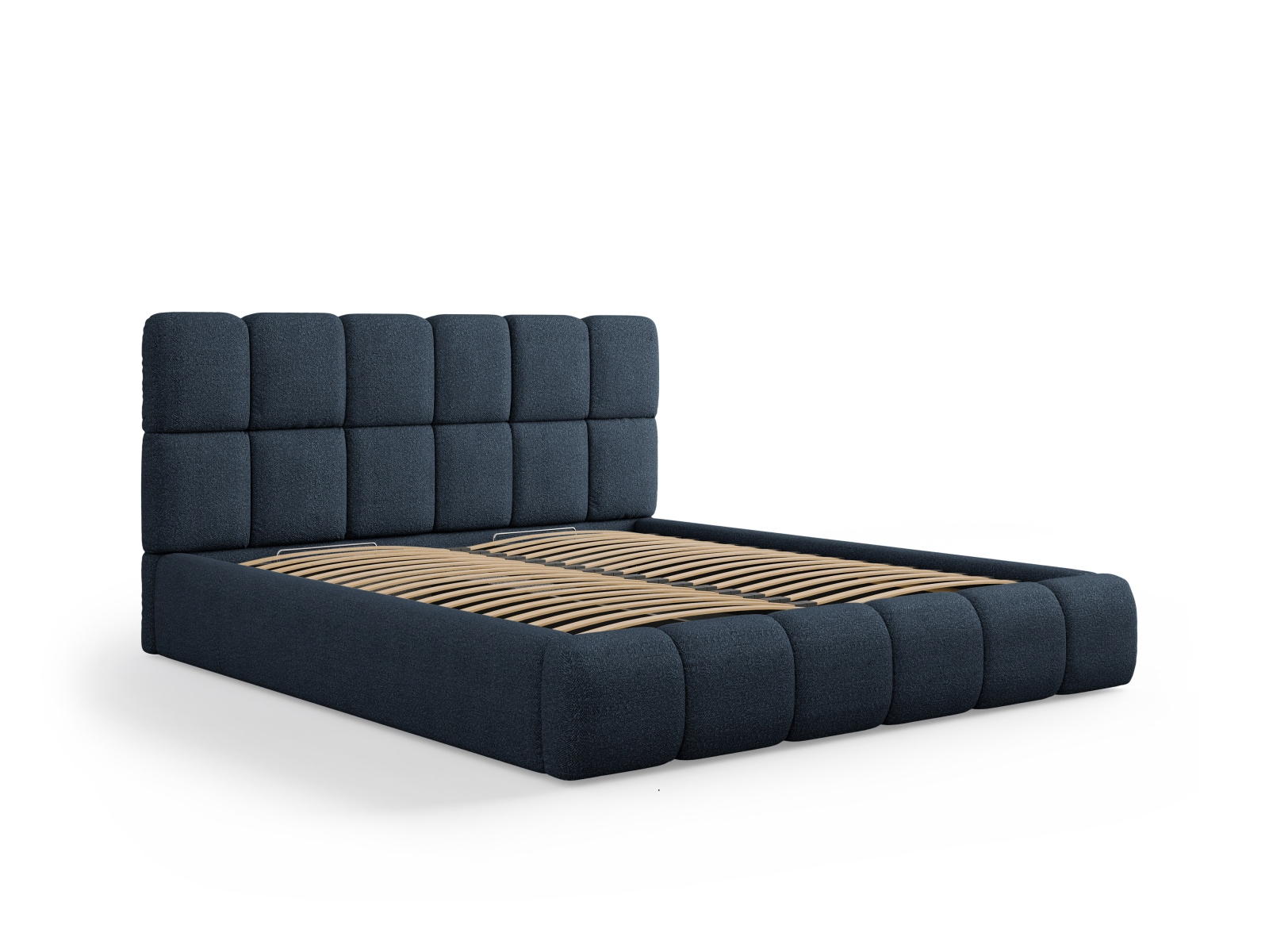 Micadoni Stauraumbett mit Kopfteil Bellis Boucle Baloo Dunkelblau 140x200