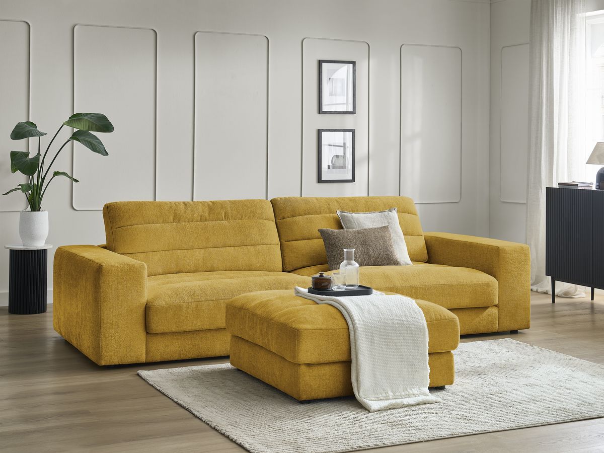 Bobochic Sierra Sofa 4-Sitzer mit Pouf Strukturstoff Gelb