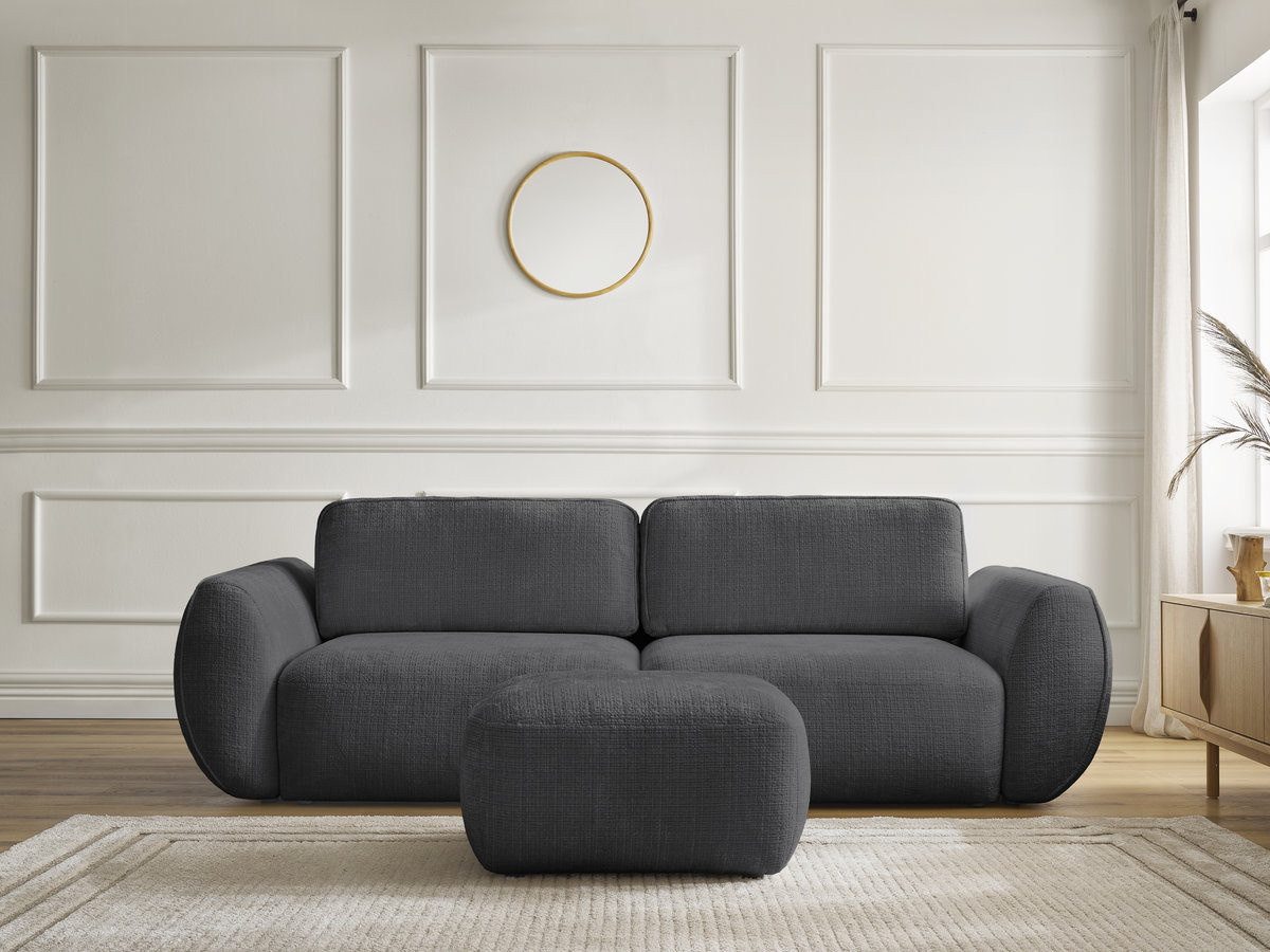 Bobochic Denise Schlafsofa 3-Sitzer mit Bettkasten und Pouf Strukturstoff Dunkelblau