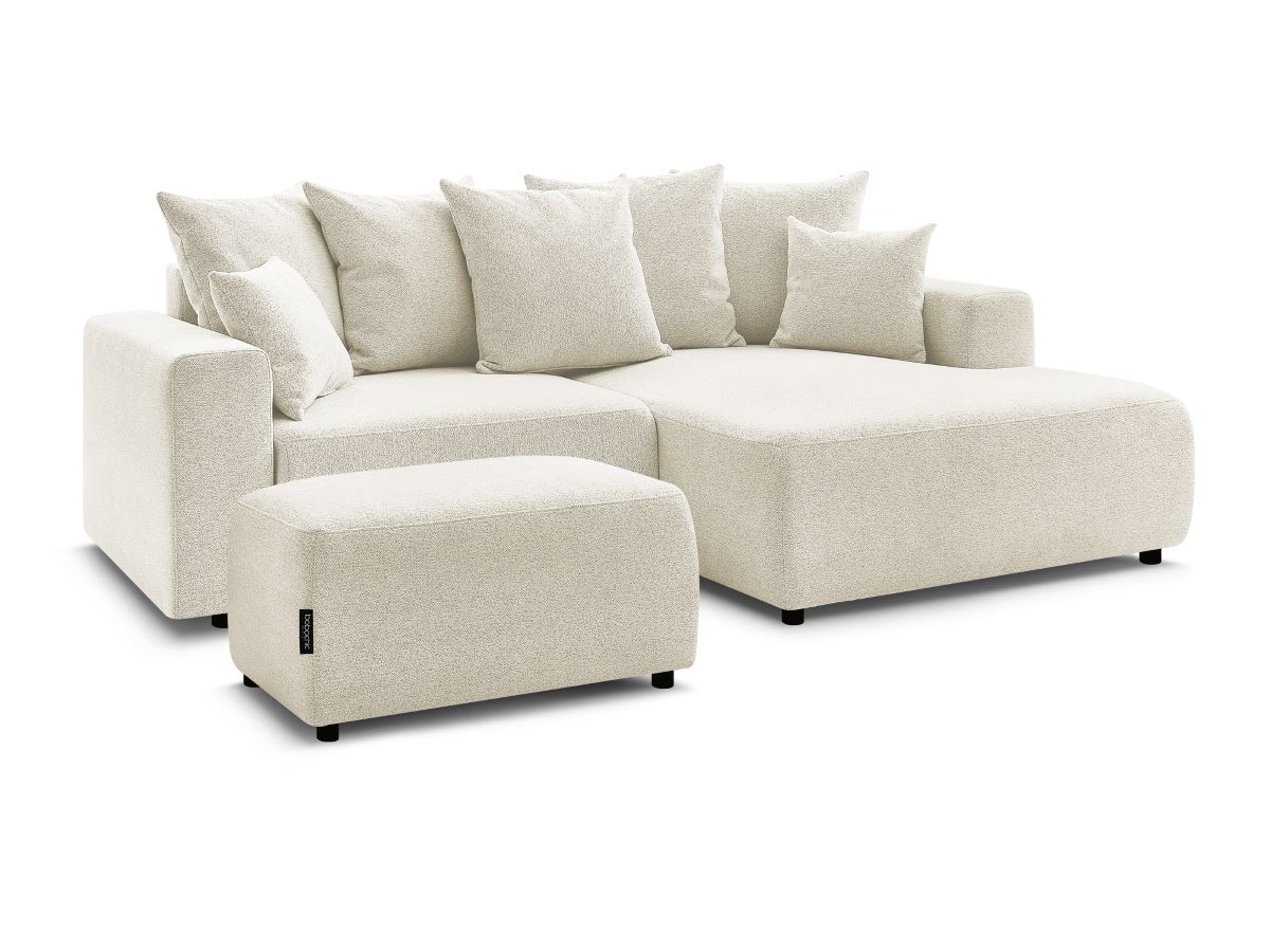 Bobochic Atilla Ecksofa mit Schlaffunktion und Bettkasten und Pouf