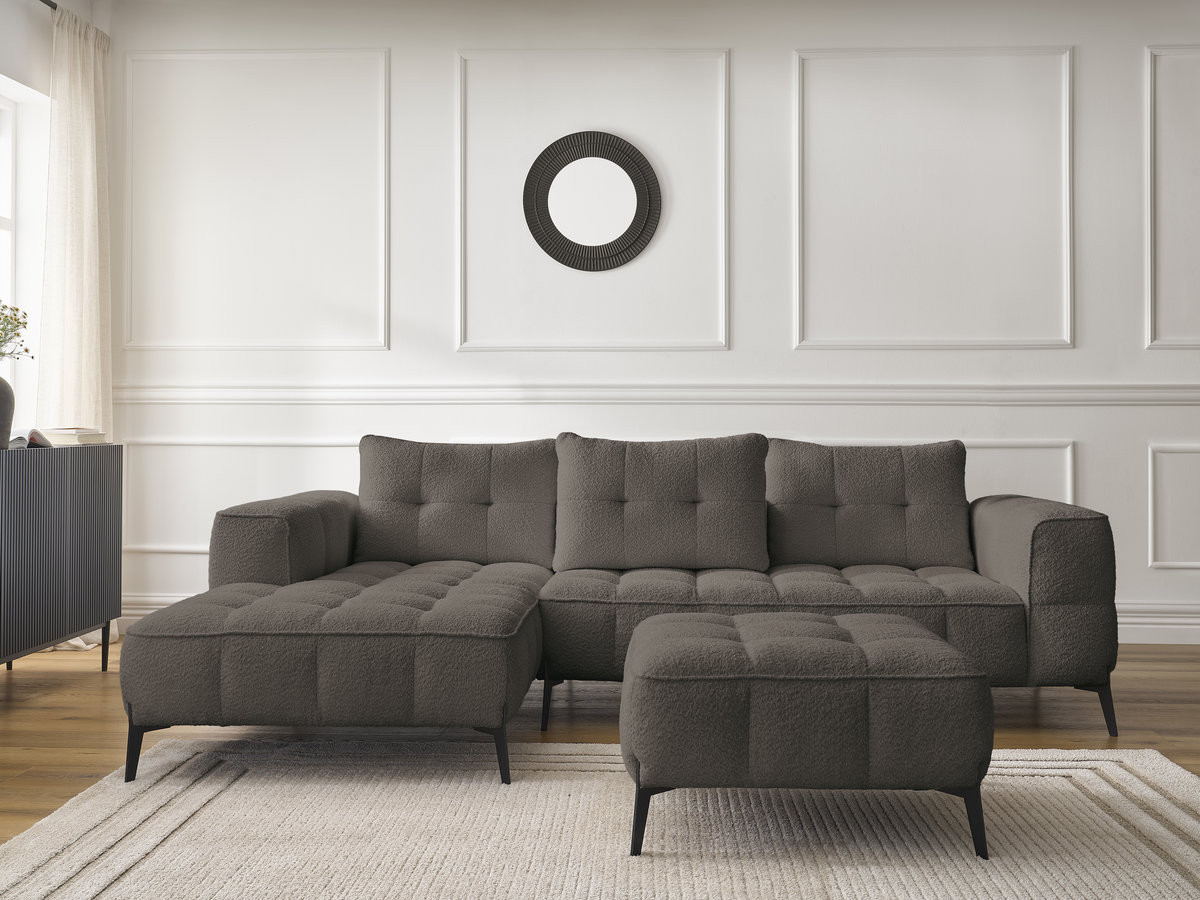 Bobochic Anis Ecksofa mit Pouf Bouclé-Stoff Braun Ecke links