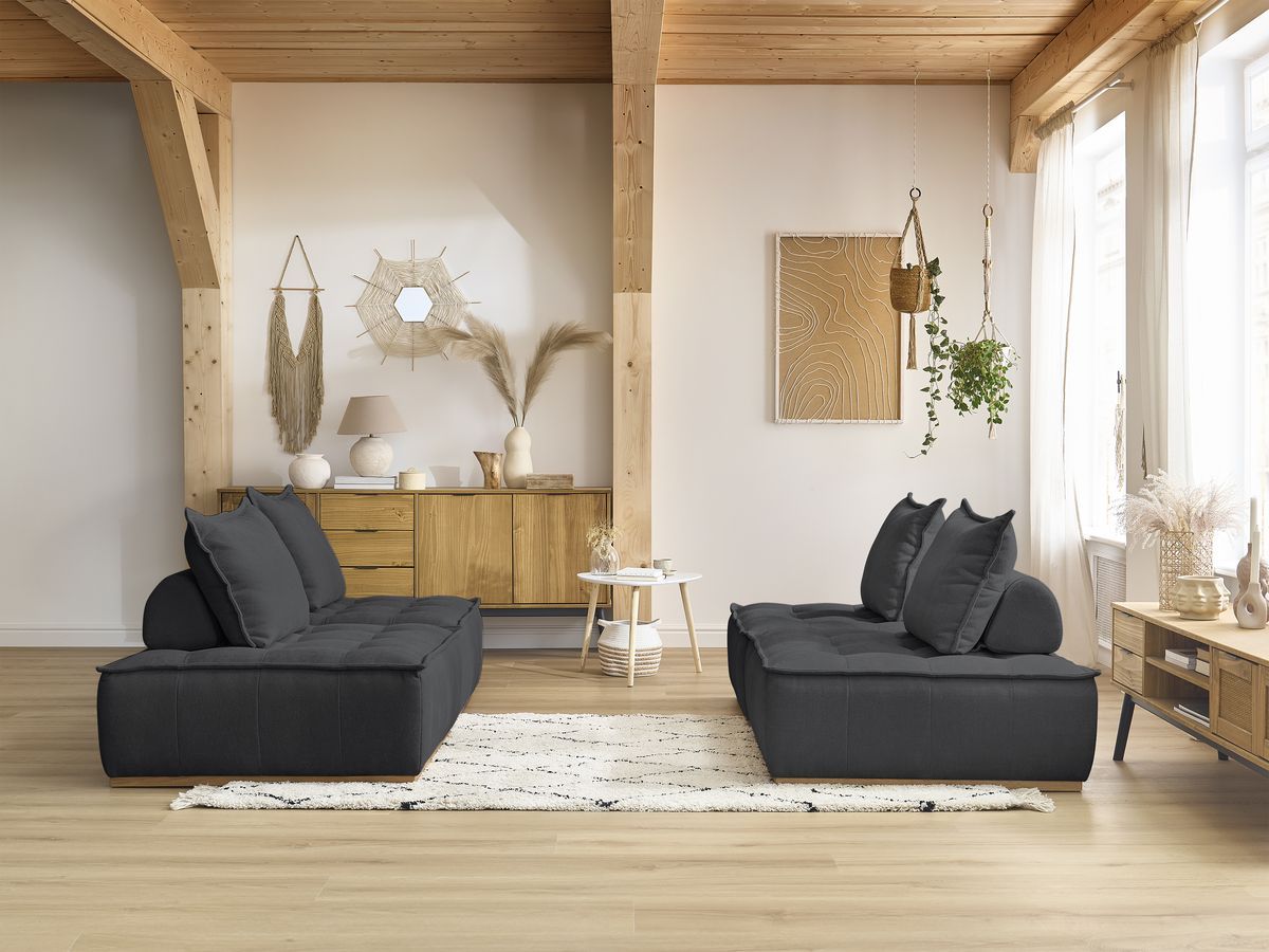 Bobochic Elisa Sofa 4-Sitzer Strukturstoff Dunkelgrau