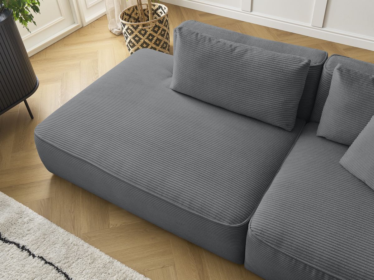 Bobochic Leopold Sofa 3-Sitzer Cordsamt Dunkelgrau Armlehne rechts