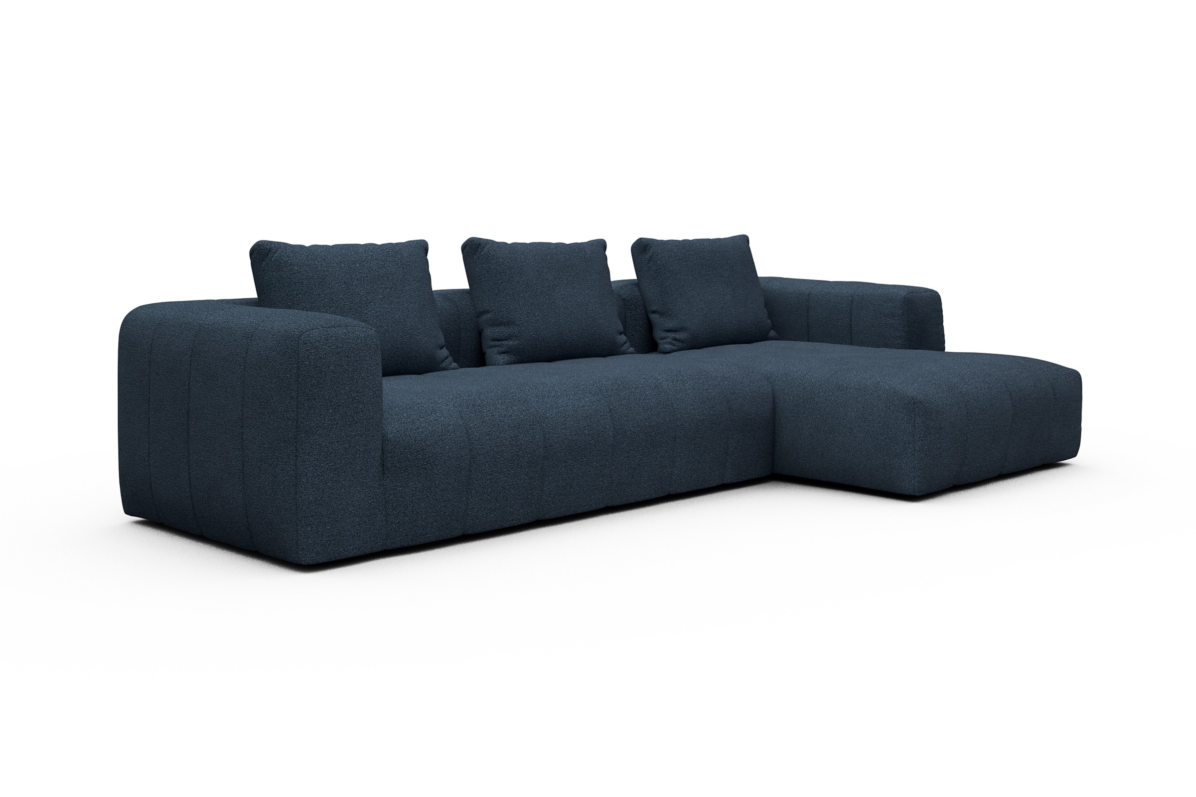 Ecksofa Hugo 2,5-Sitzer Armlehne links mit Chaiselongue Boucle-Blue