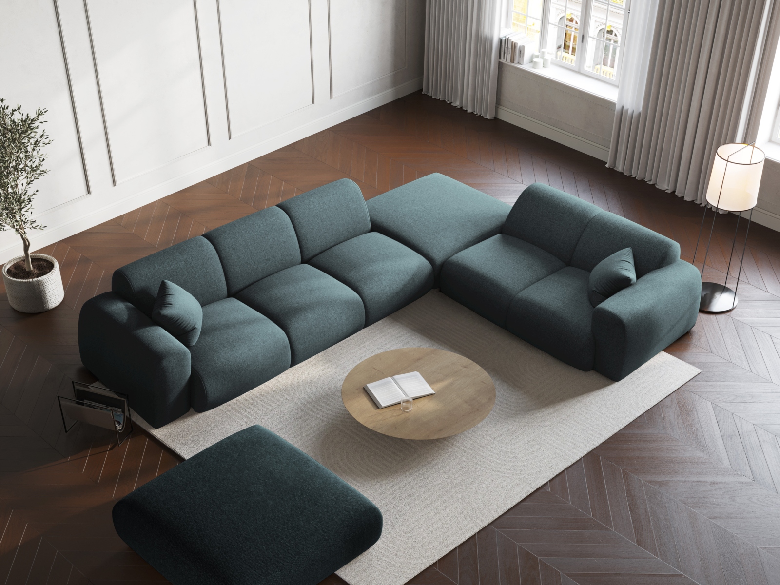 Cosmopolitan Design Ecksofa Nolio 4-Sitzer offen Chenille Haga Petrol Rechts