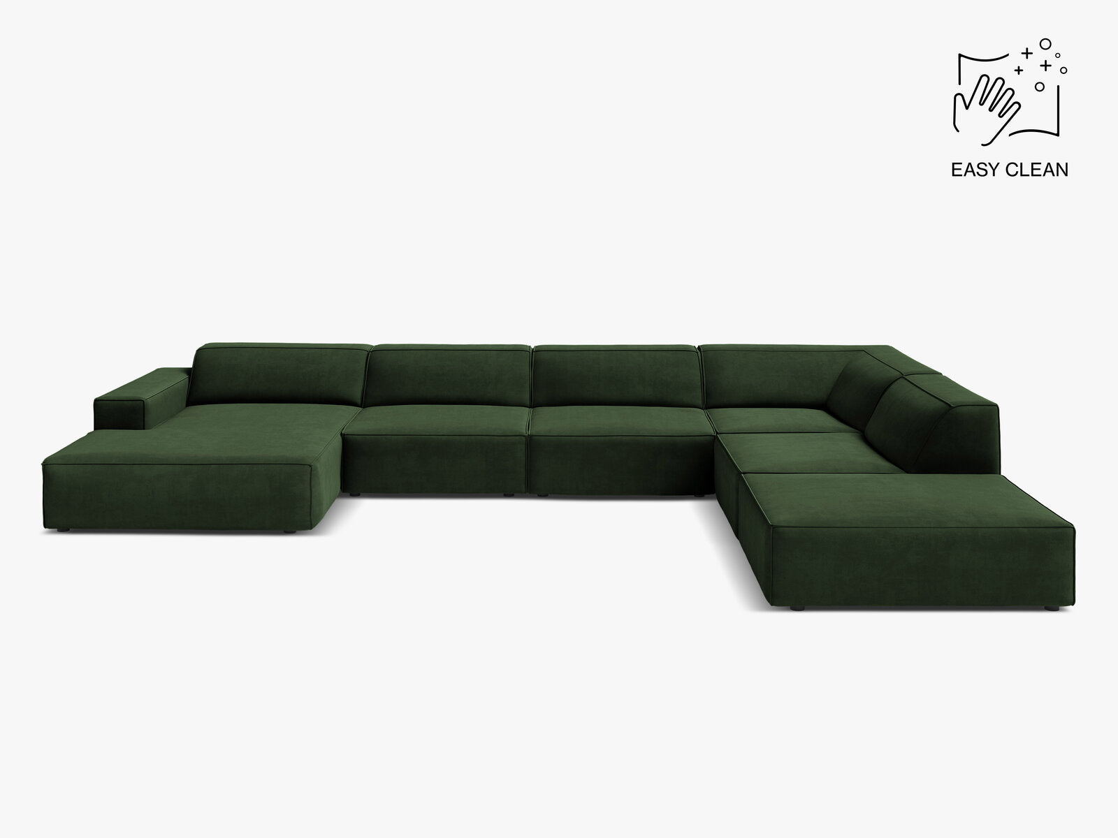 Micadoni Panorama-Ecksofa Jodie 7-Sitzer Samt Venus Flaschengrün Rechts