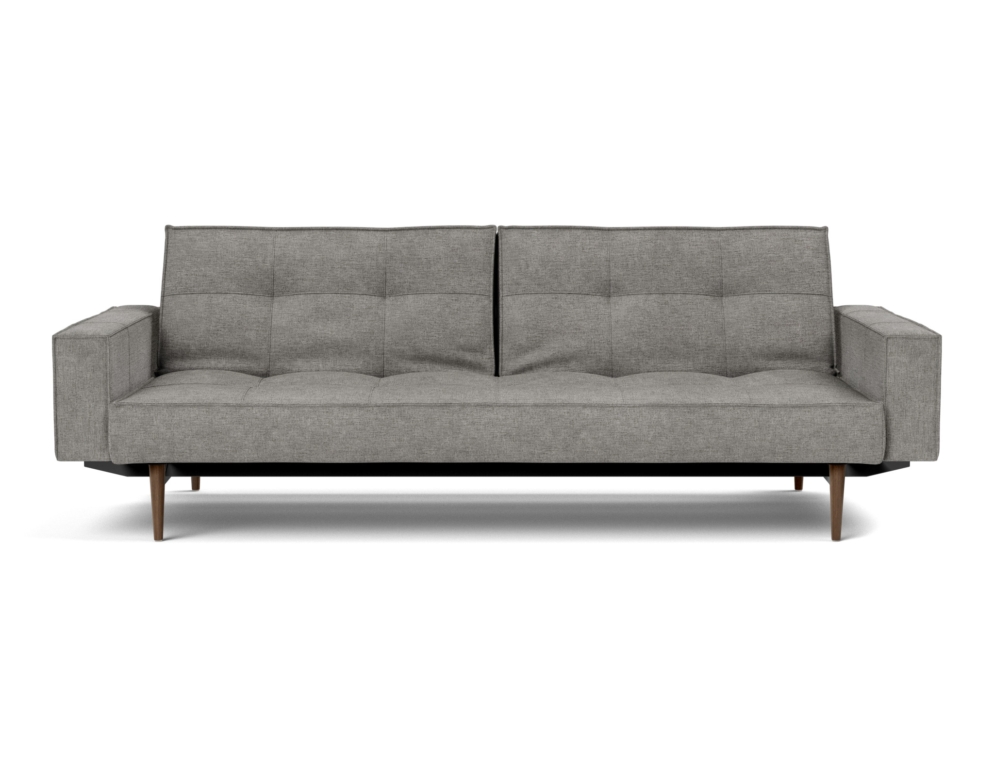 Schlafsofa Splitback mit Armlehnen Flachgewebe Avella 282-Warm-Grey Beine Styletto Eiche dunkel