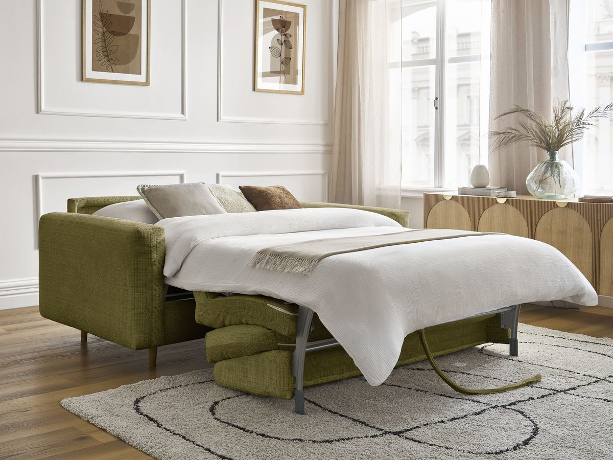 Bobochic Cocoone Schlafsofa 3-Sitzer Strukturstoff Grün, Liegefläche 160 × 200 cm
