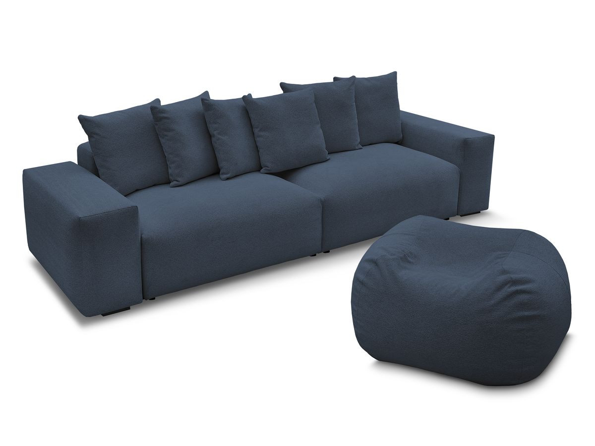 Bobochic Voltaire Sofa 5-Sitzer mit Pouf Melange-Stoff Dunkelblau