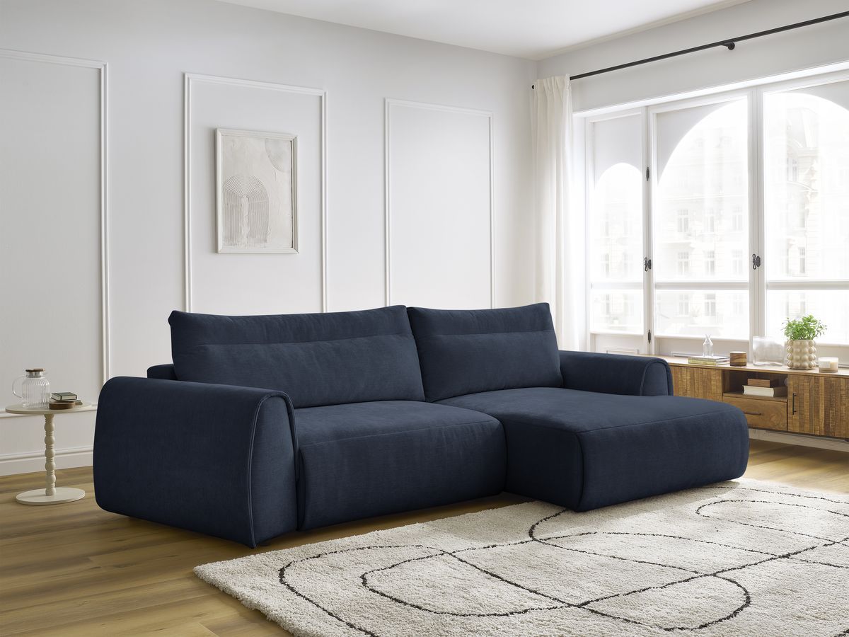 Bobochic Aden Ecksofa 293 × 152 cm Stoff Dunkelblau Ecke rechts