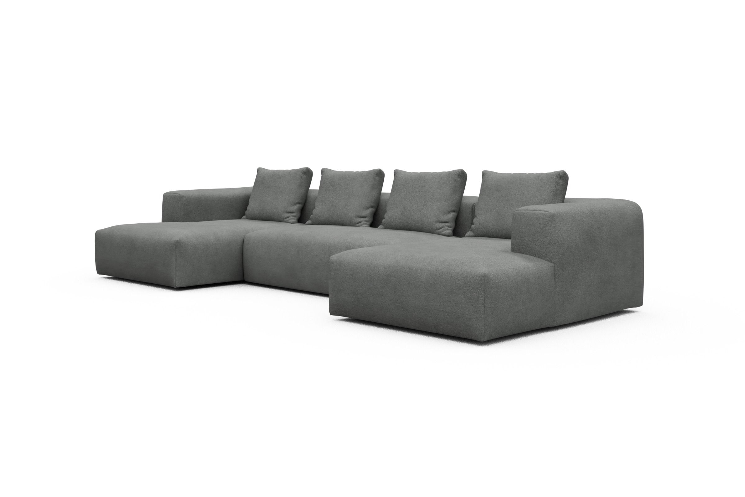 Wohnlandschaft Fred mit 2-Sitzer und Chaiselongue beidseitig Boucle-Ash-Grey