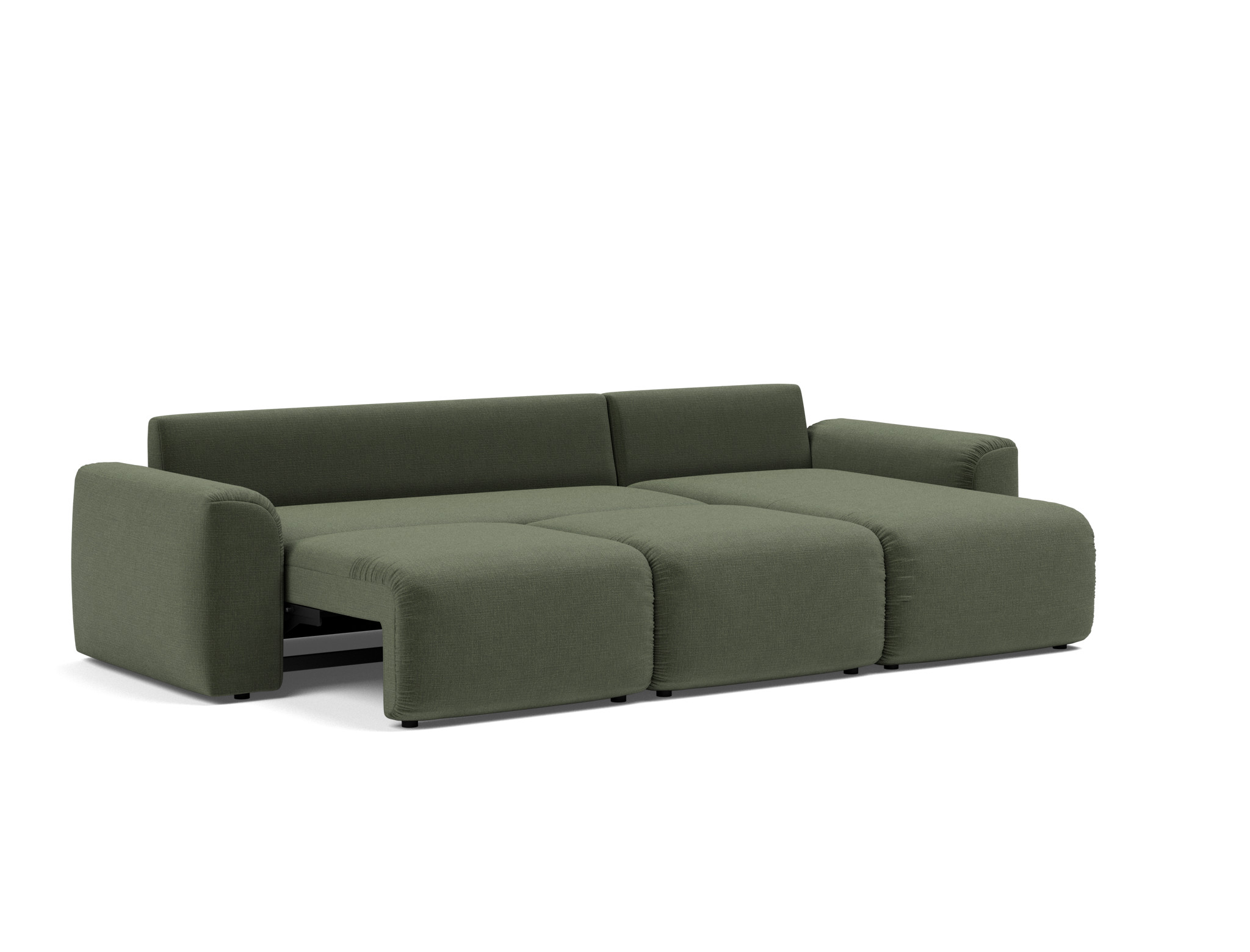 Schlafsofa Norum mit Chaiselongue und Chunky-Armlehnen Chenille Esina 413-Olive-Green