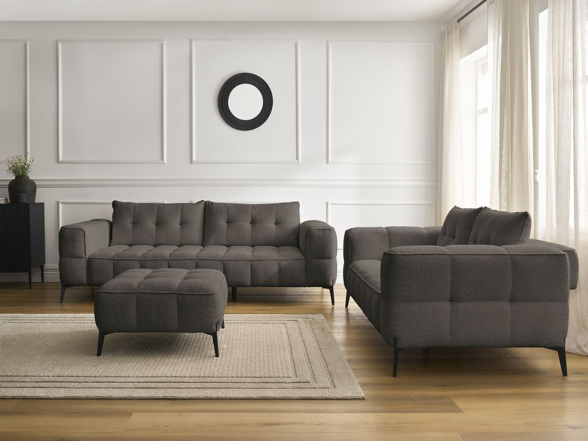 Bobochic Anis Sofa 5-Sitzer mit Pouf Bouclé-Stoff Braun