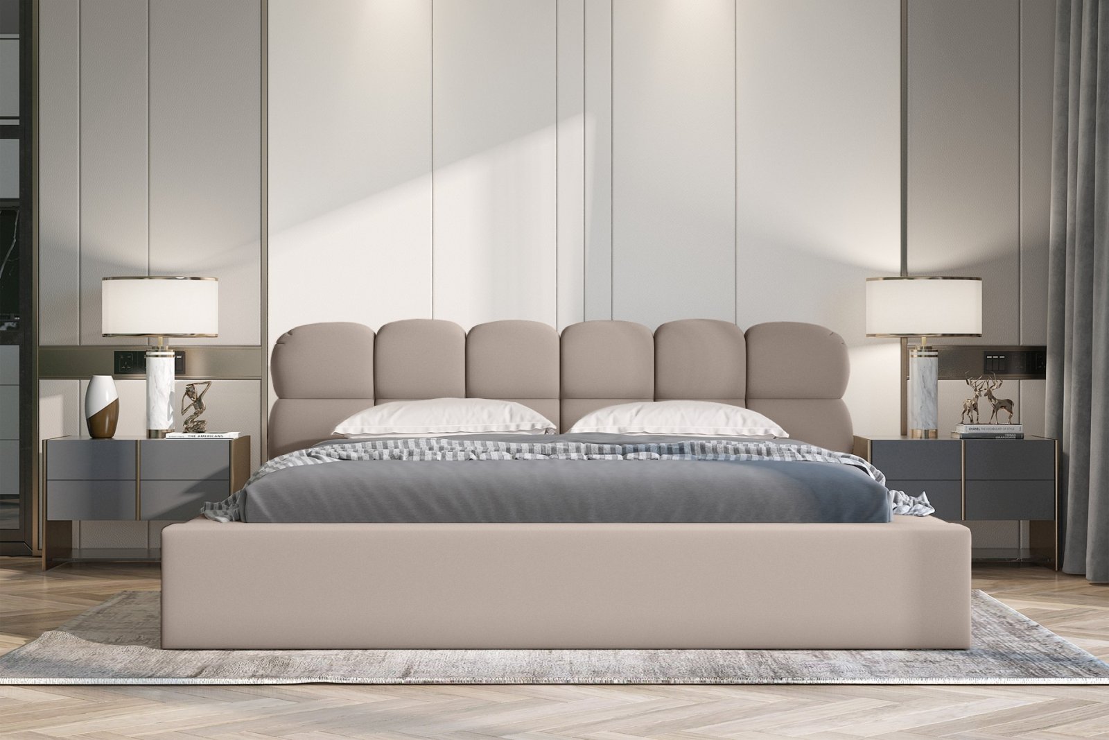 Polsterbett Vento-New Samtstoff 180x200 mit Holzrahmen Piano 04 Cappuccino