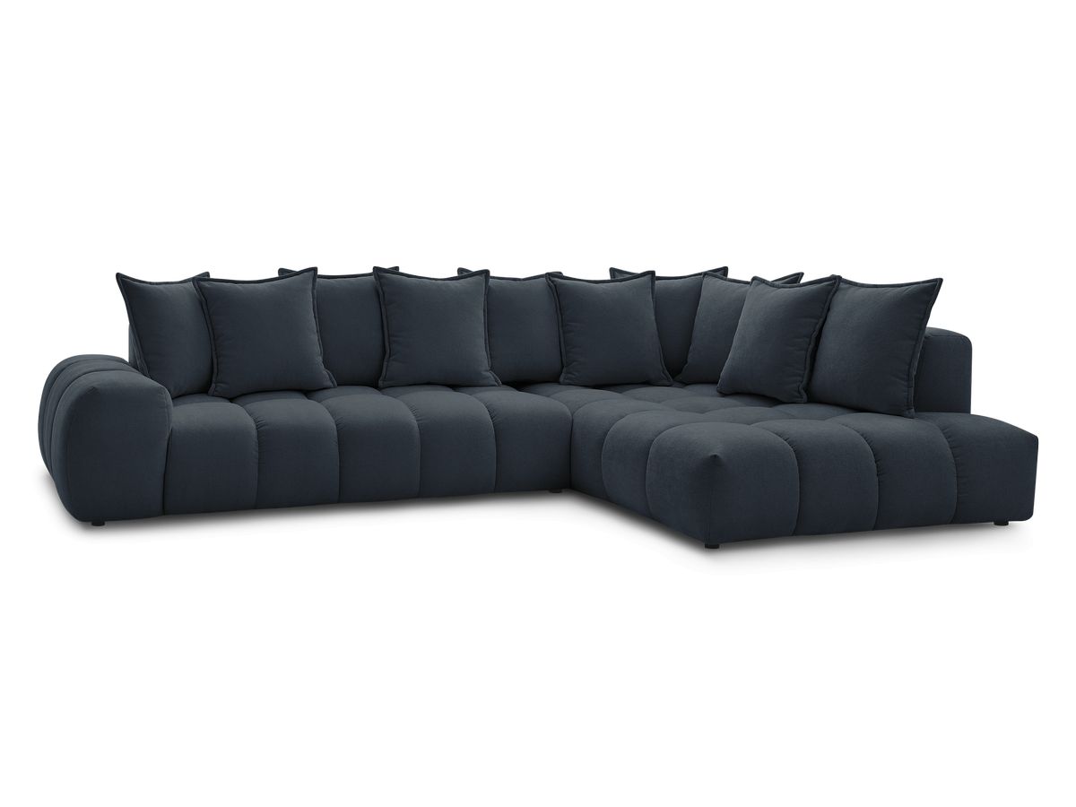 Bobochic Everest Ecksofa, 10 Kissen Strukturstoff Dunkelblau Ecke rechts