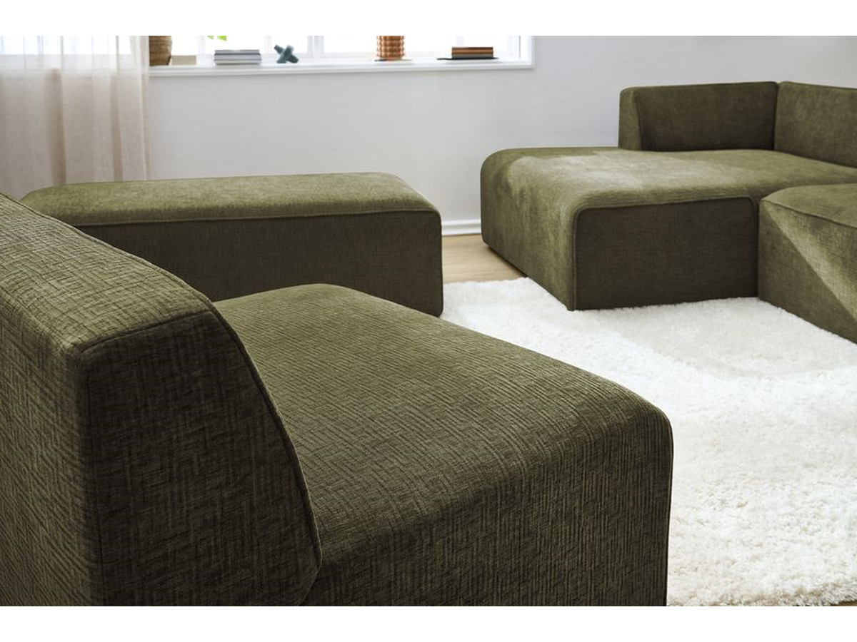 Bobochic Megeve Ecksofa mit Pouf Strukturstoff Grün Ecke links