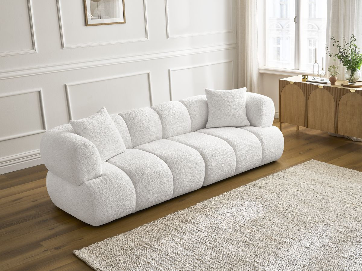 Bobochic Pamira Sofa 3-Sitzer Bouclé-Stoff Weiß