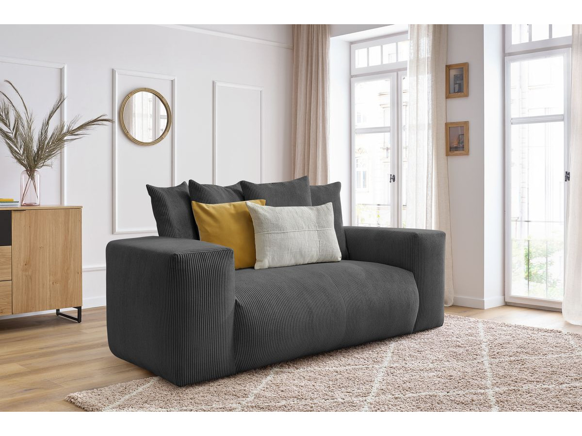 Bobochic Voltaire Sofa 2-Sitzer Cordsamt Dunkelgrau